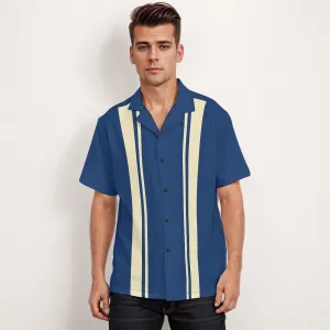 60s Shirt style men, 60s Style Top, Retro Shirt Men, Blue Stripe Shirt Men, Vintage Bowling Shirt, Vintage Style Top, Color Block Shirt Men