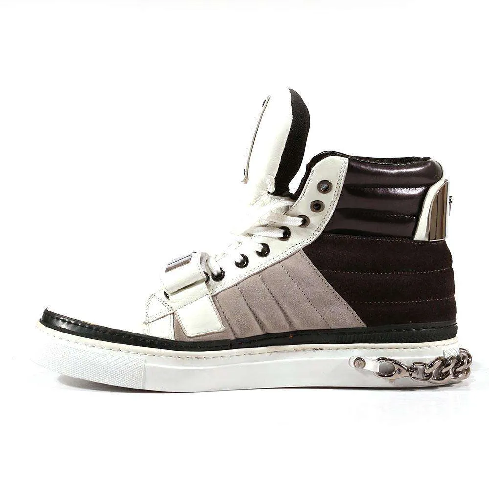 Cesare Paciotti Luxury Italian Men's Designer Shoes White Nappa Bianco Cam Gray Leather / Suede Sneakers (CPM3033)