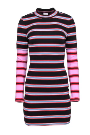 Cinq a Sept - Black & Multi Color Stripe Ribbed Dress Sz M