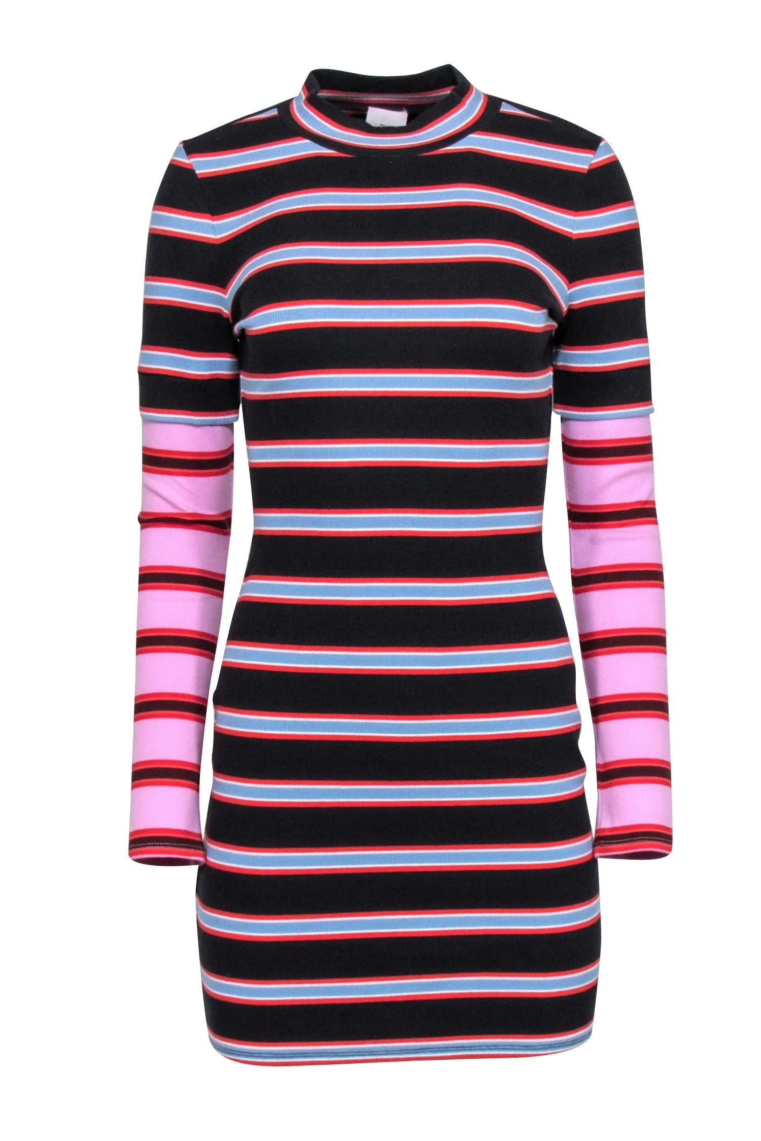 Cinq a Sept - Black & Multi Color Stripe Ribbed Dress Sz M