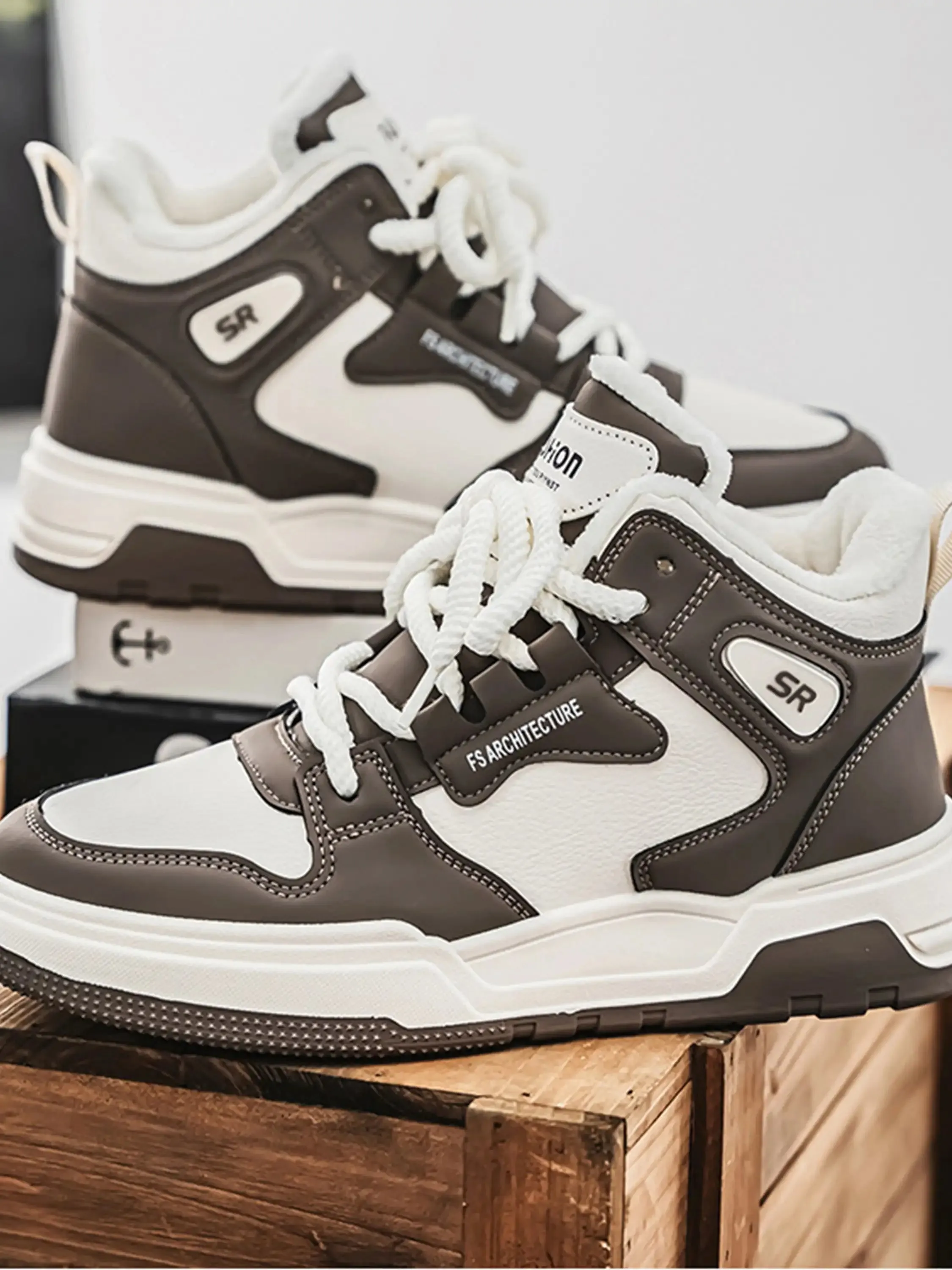 Contrast Color Mid-top PU Sneakers