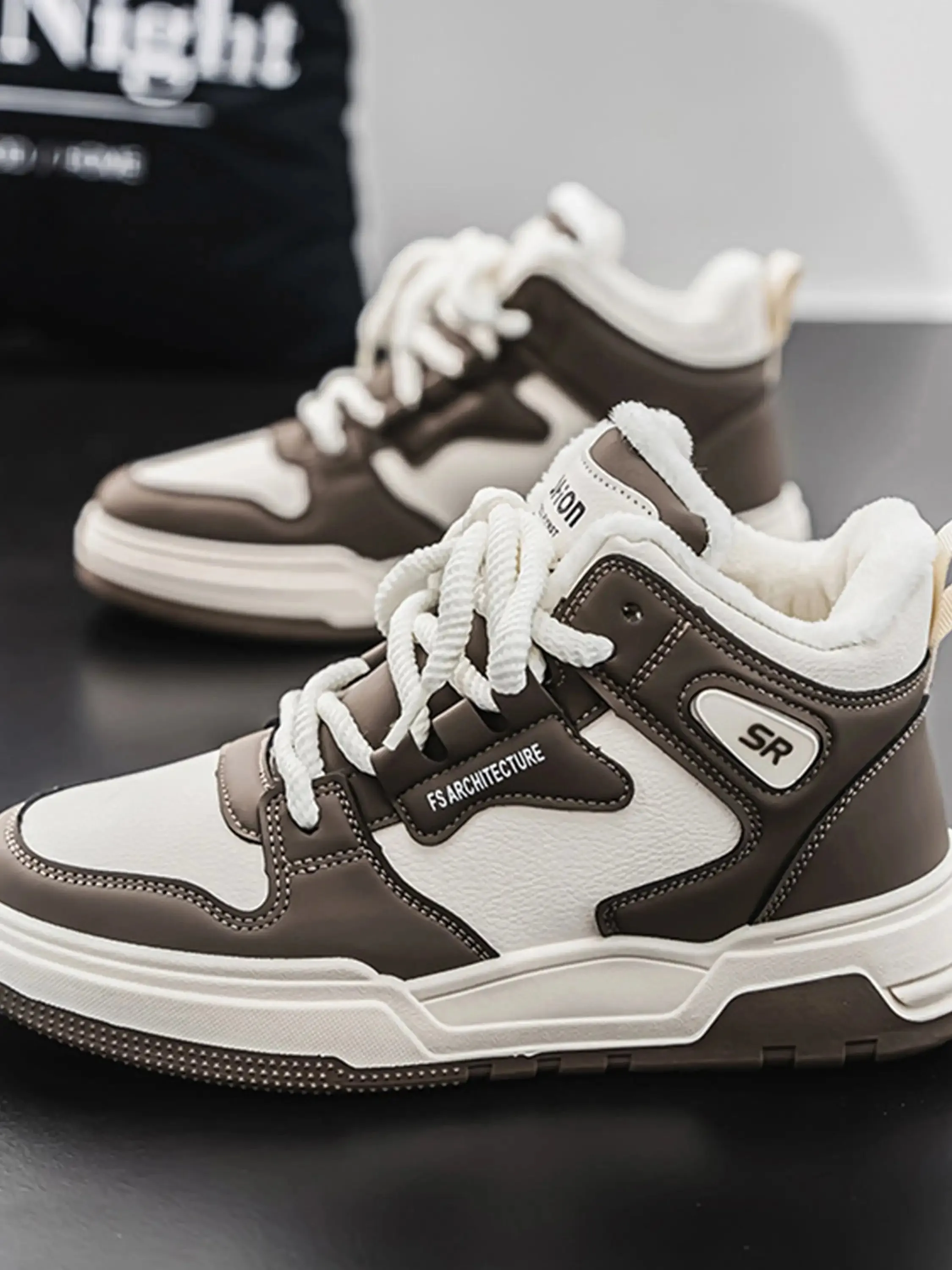 Contrast Color Mid-top PU Sneakers