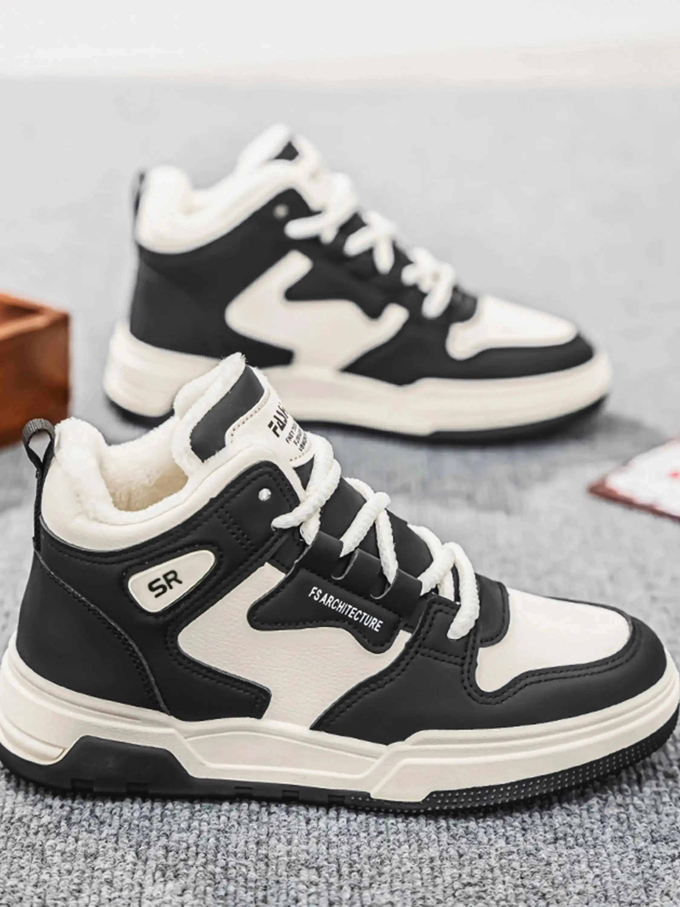 Contrast Color Mid-top PU Sneakers