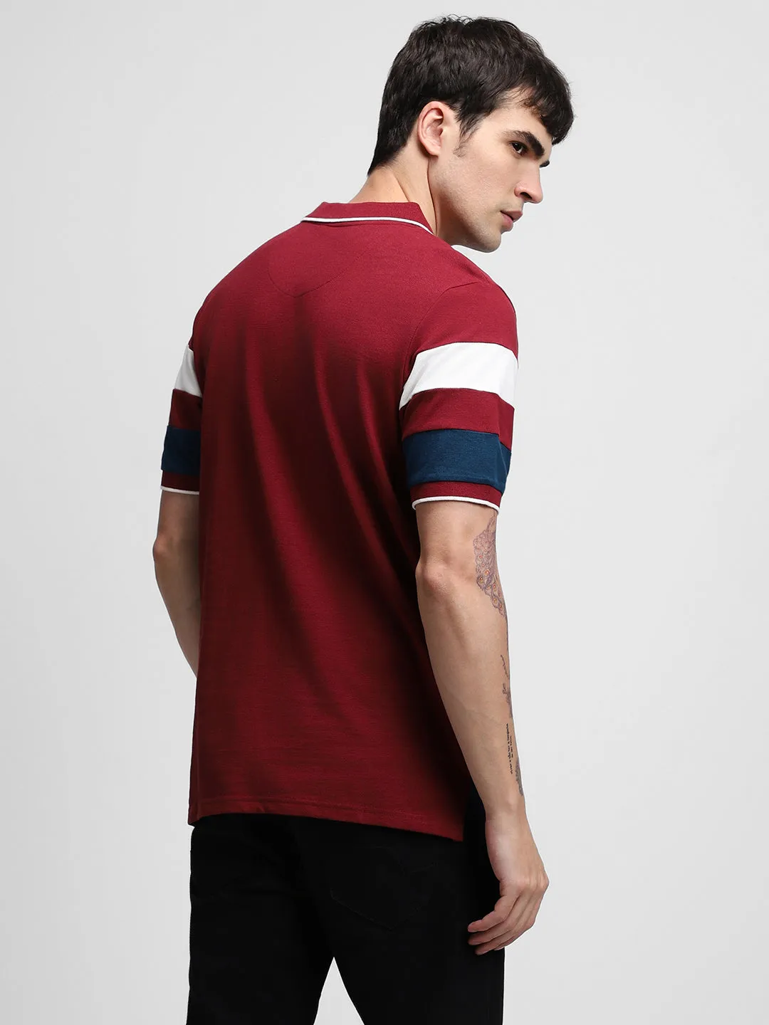 Dennis Lingo Colourblocked Polo Collar Slim Fit Pure Cotton Casual T-shirt