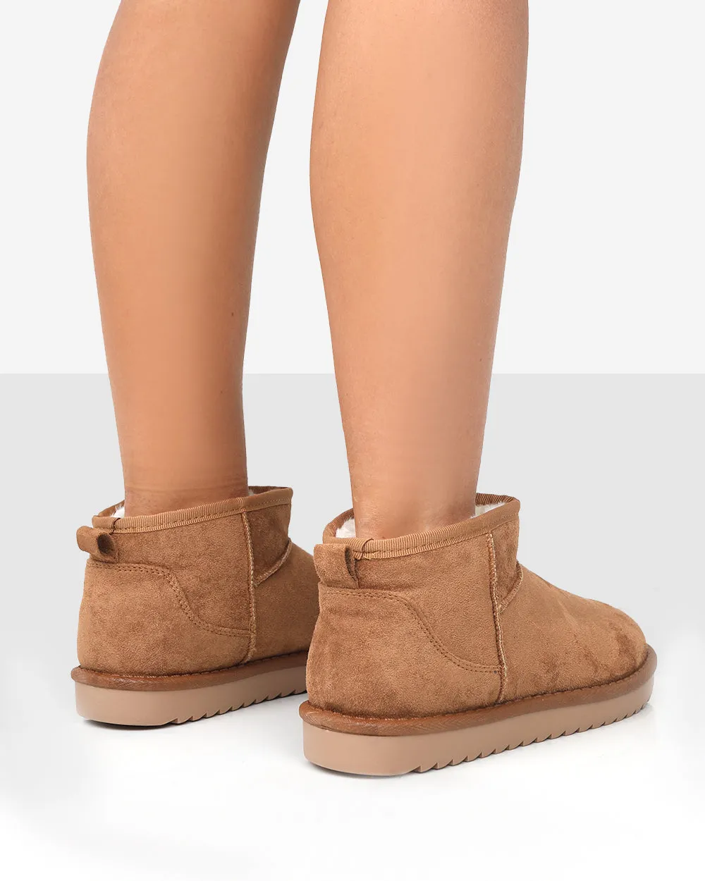 Frosty Tan Faux Suede Ultra Mini Ankle Boots