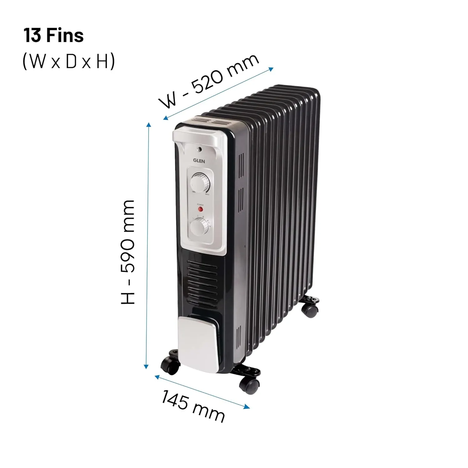 Glen HA7015OR13 13 Fin Oil Filled Radiator Room Heater With Turbo Ceramic Fan 2500W with 400W PTC Fan, Adjustable Thermostat, ISI certified, 2 Years Warranty