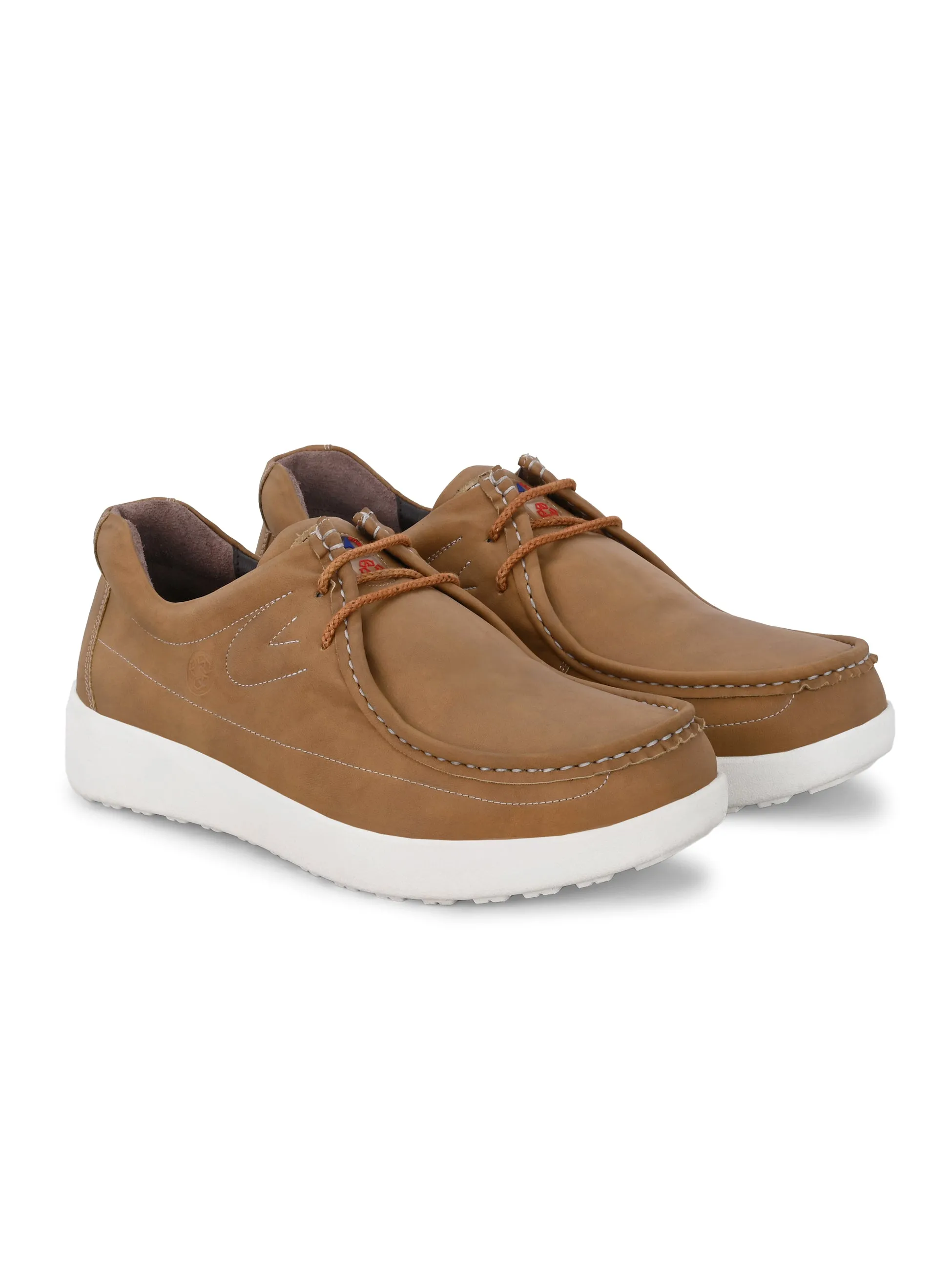 HITZ Men's Tan Leather Casual Lace Up Shoes