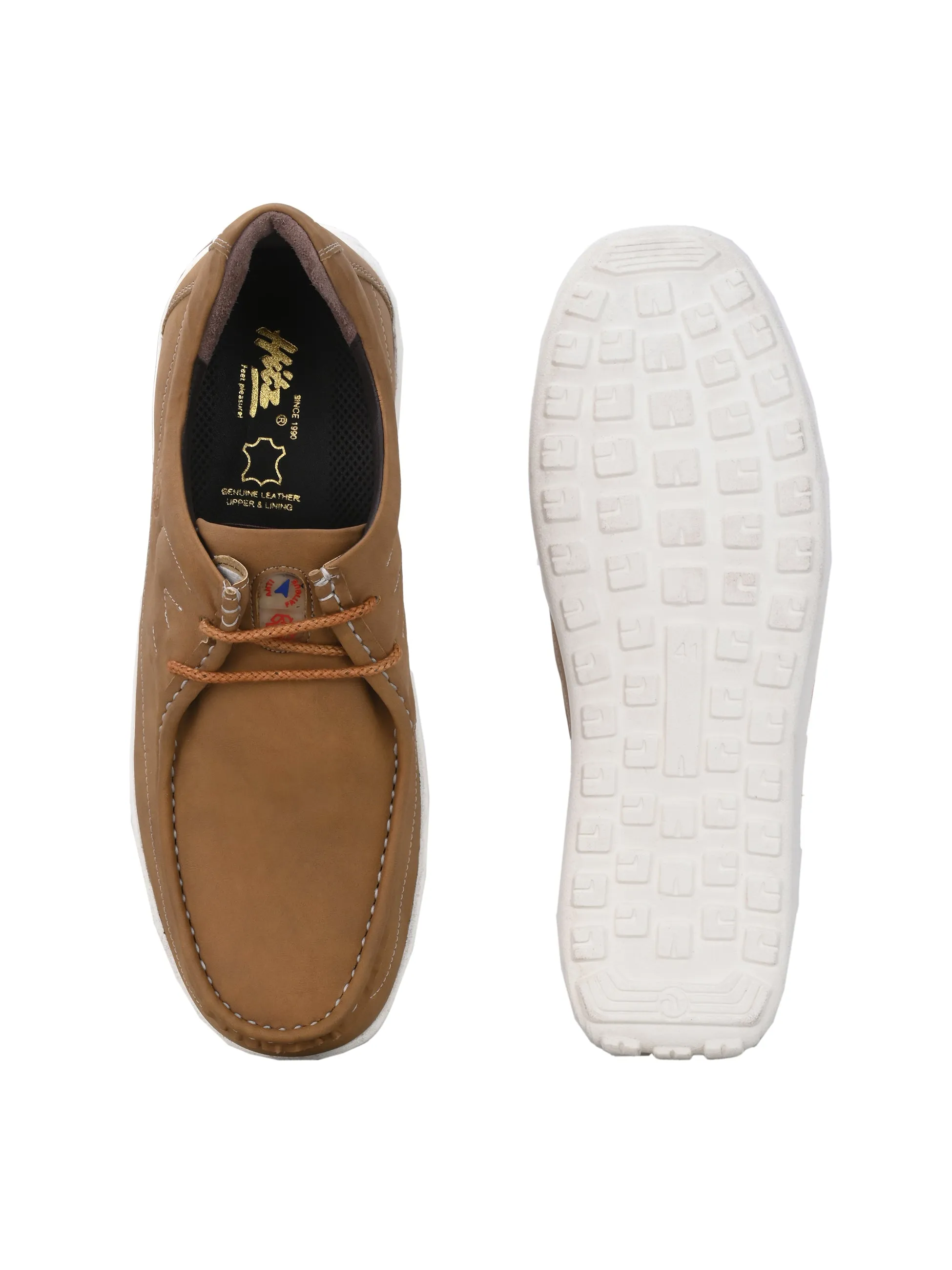 HITZ Men's Tan Leather Casual Lace Up Shoes