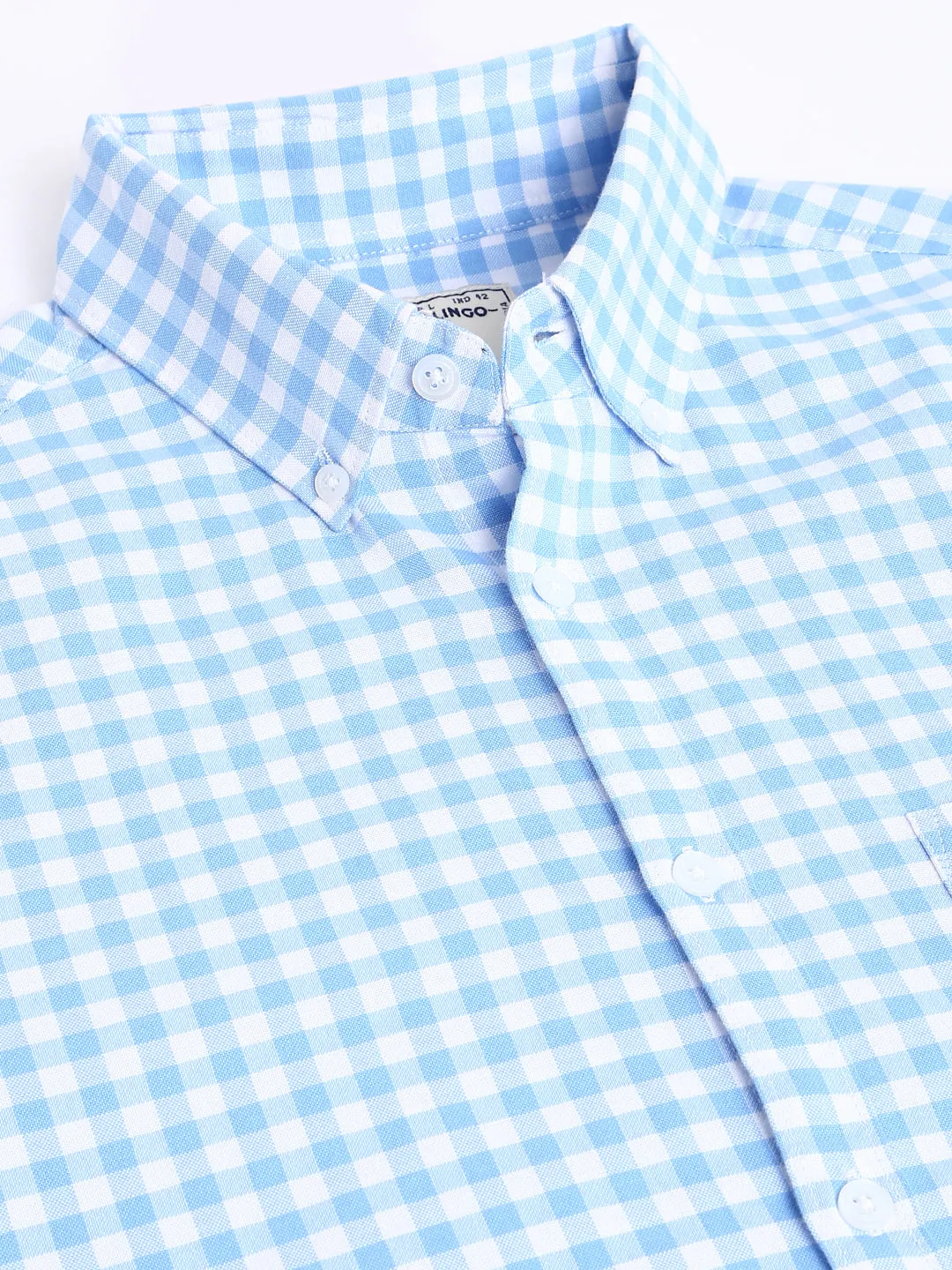 Men's Checkered Blue Slim Fit Cotton Casual Shirt With Button Down Collar & Full Sleeves