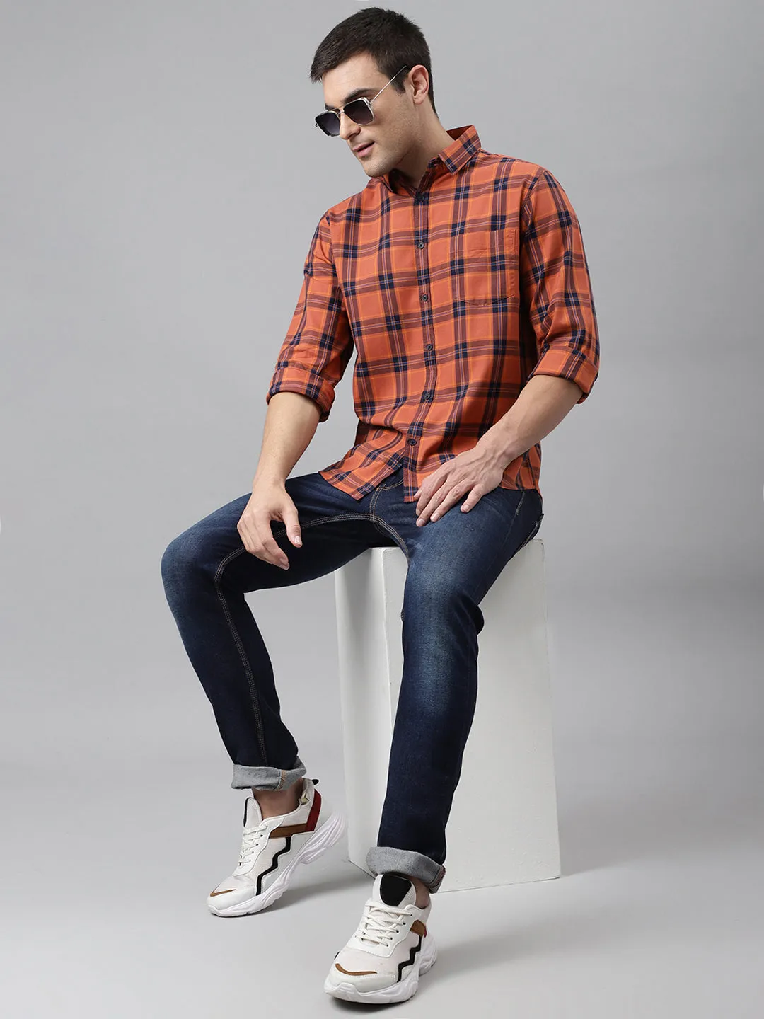 Men's Checkered Red Slim Fit Cotton Casual Shirt