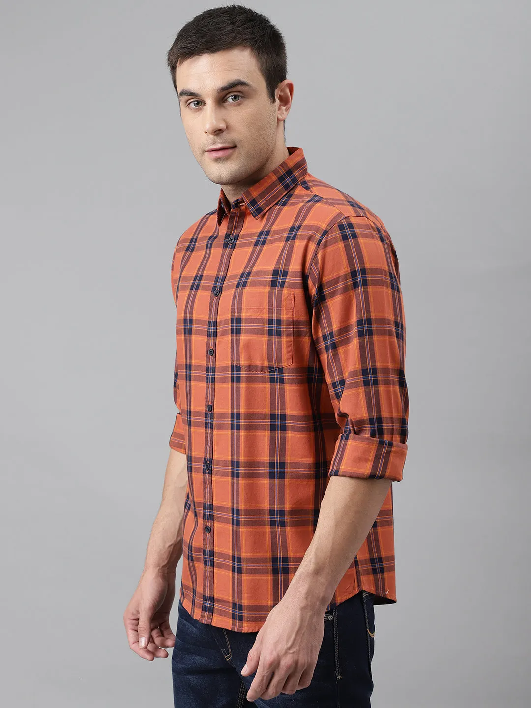 Men's Checkered Red Slim Fit Cotton Casual Shirt