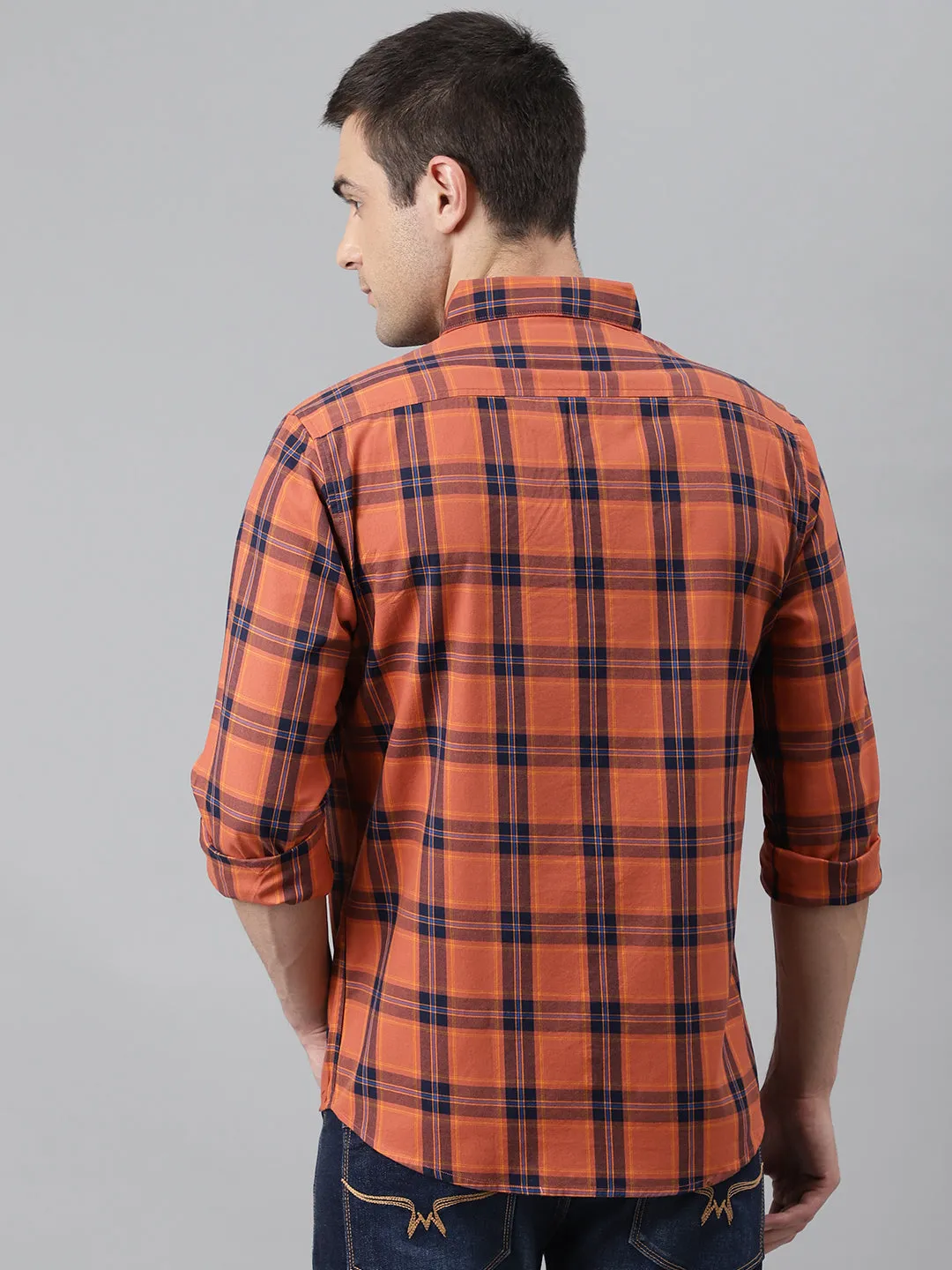 Men's Checkered Red Slim Fit Cotton Casual Shirt