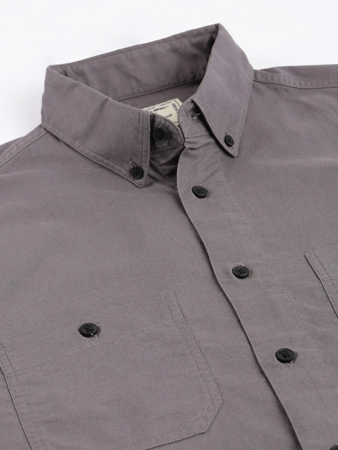 Men's Grey Button Down Collar Slim Fit Cotton Casual Shirt