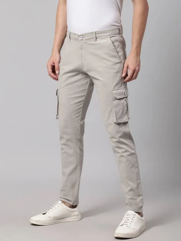 Men's Grey Tapered Fit Cotton Cargos Trousers