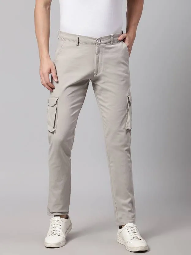 Men's Grey Tapered Fit Cotton Cargos Trousers