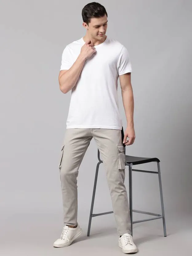 Men's Grey Tapered Fit Cotton Cargos Trousers