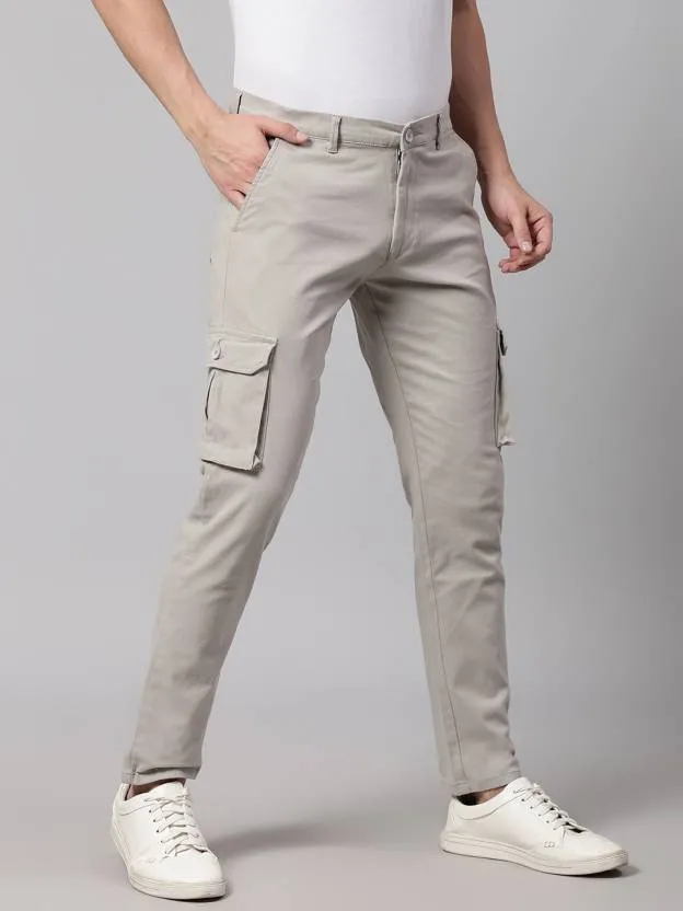Men's Grey Tapered Fit Cotton Cargos Trousers