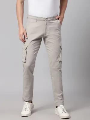 Men's Grey Tapered Fit Cotton Cargos Trousers