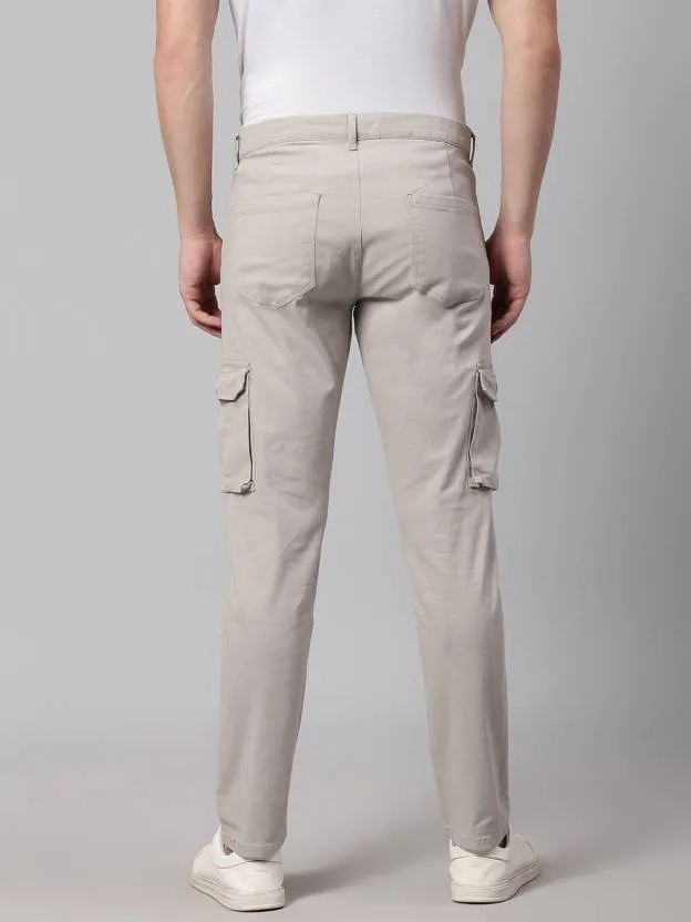 Men's Grey Tapered Fit Cotton Cargos Trousers