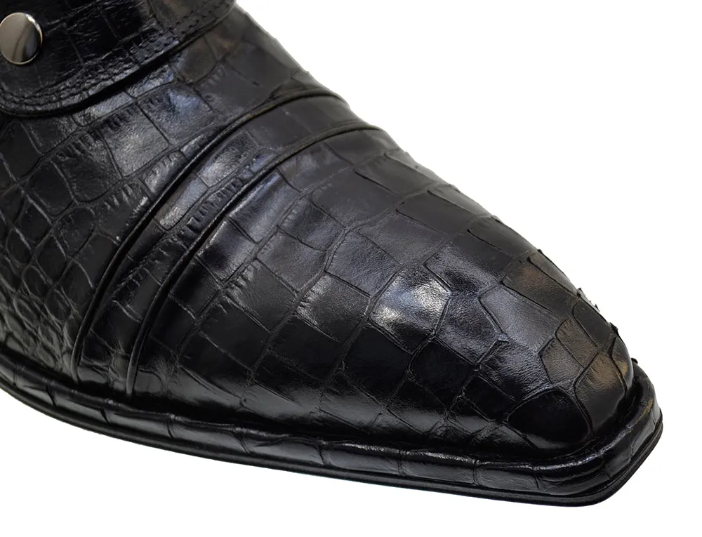 Men's Italian Shoes Jo Ghost 3206 Black Leather Print Crocodile Dress Boots