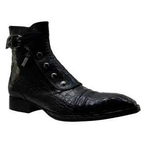 Men's Italian Shoes Jo Ghost 3206 Black Leather Print Crocodile Dress Boots