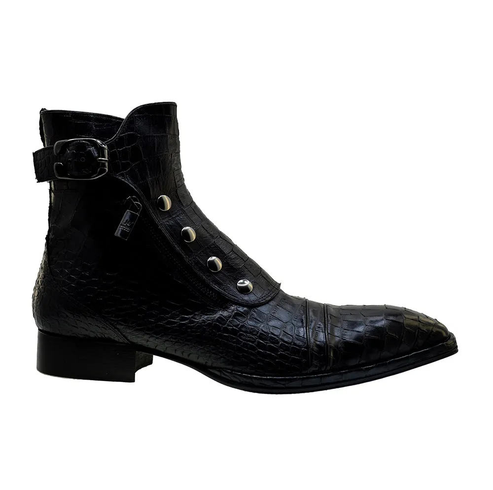 Men's Italian Shoes Jo Ghost 3206 Black Leather Print Crocodile Dress Boots