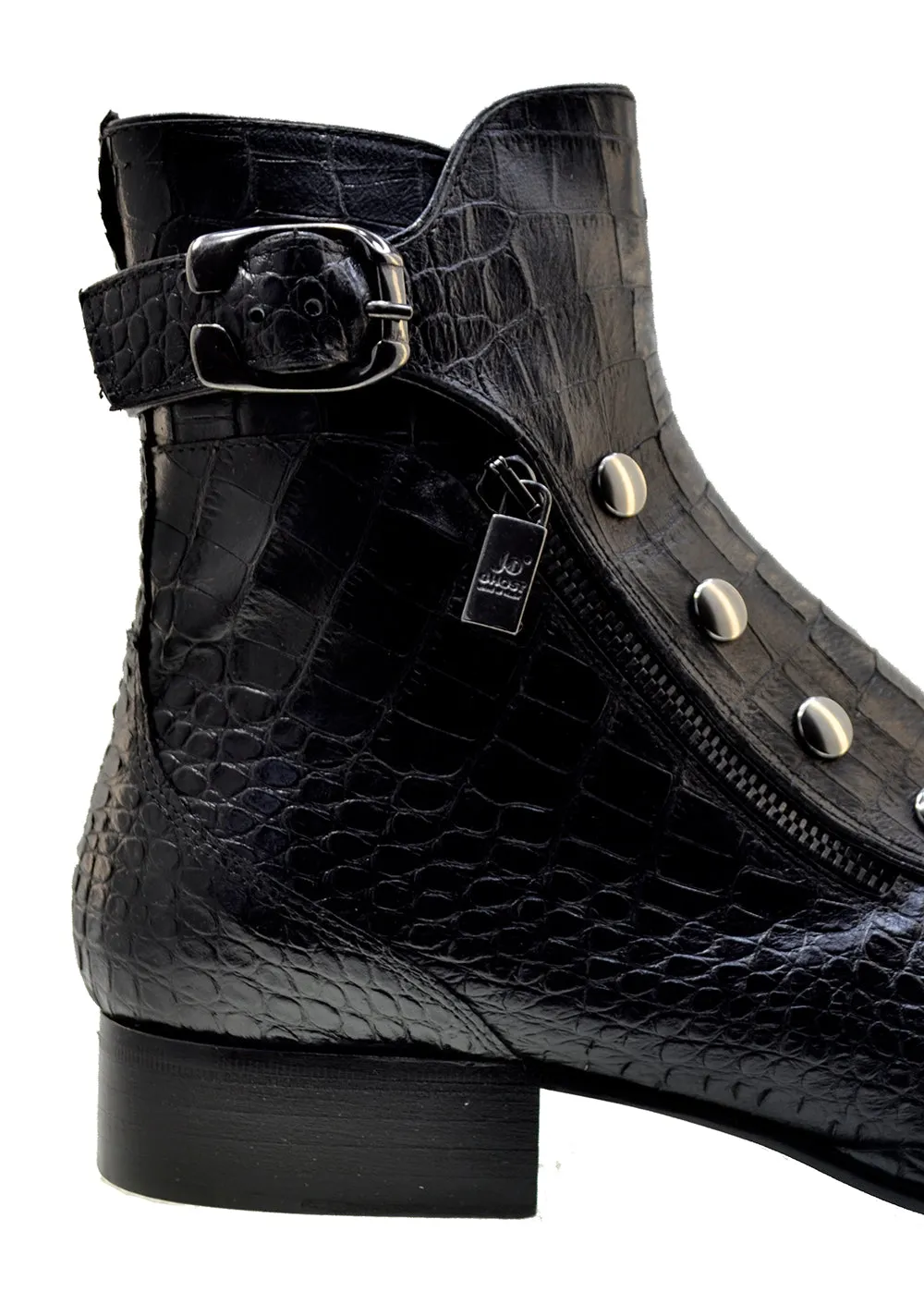 Men's Italian Shoes Jo Ghost 3206 Black Leather Print Crocodile Dress Boots