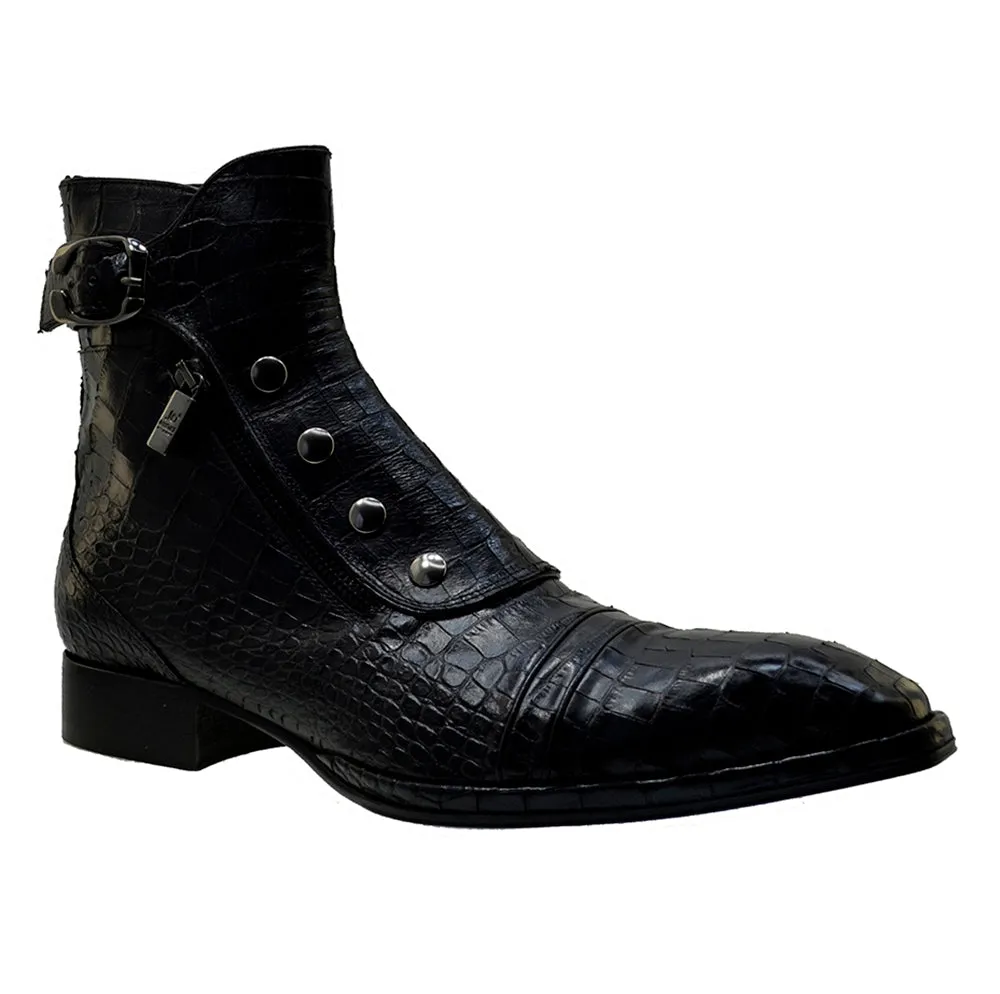 Men's Italian Shoes Jo Ghost 3206 Black Leather Print Crocodile Dress Boots