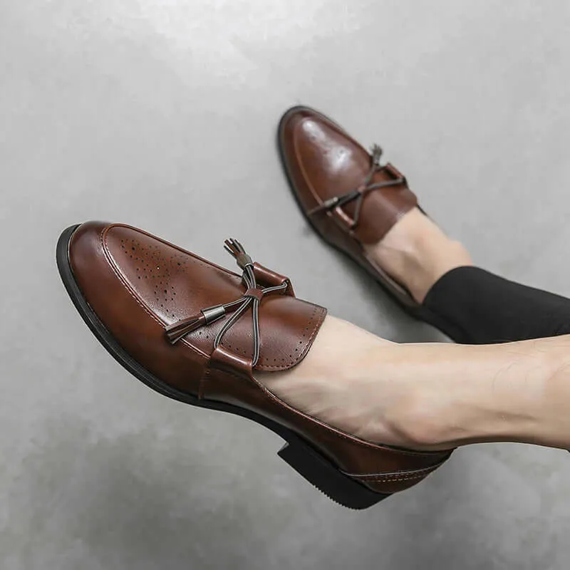 Men's Leather Tassel Loafers with Pointed Toe