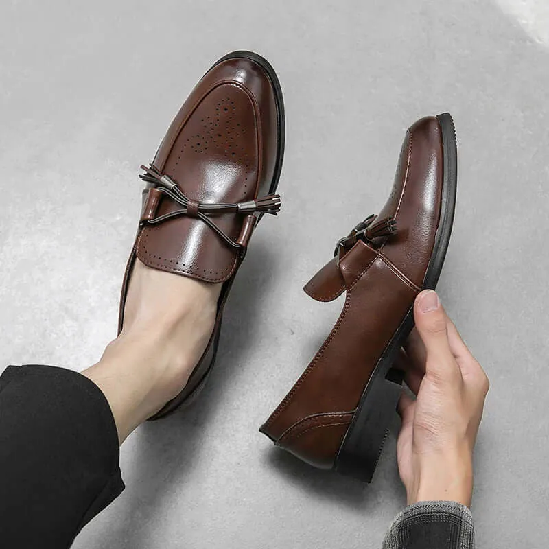 Men's Leather Tassel Loafers with Pointed Toe