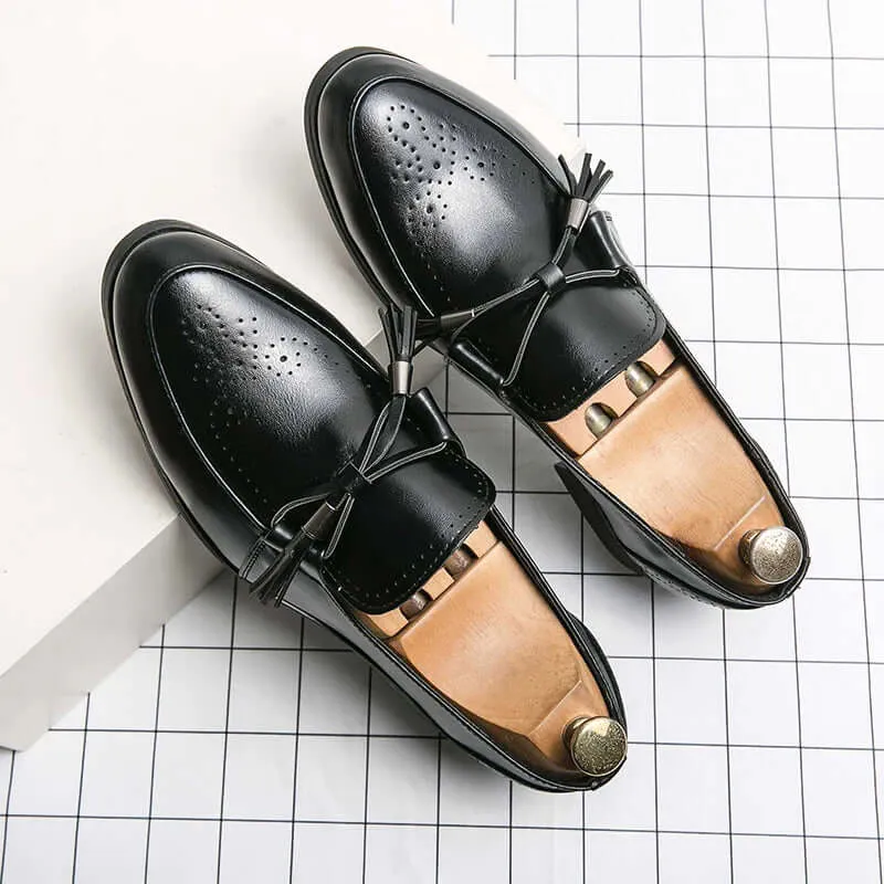 Men's Leather Tassel Loafers with Pointed Toe
