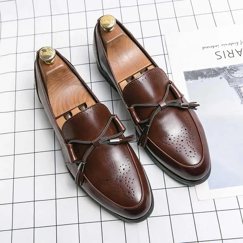 Men's Leather Tassel Loafers with Pointed Toe