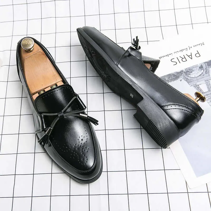 Men's Leather Tassel Loafers with Pointed Toe