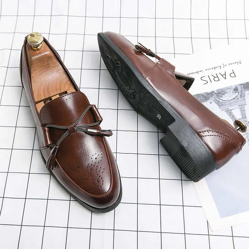 Men's Leather Tassel Loafers with Pointed Toe