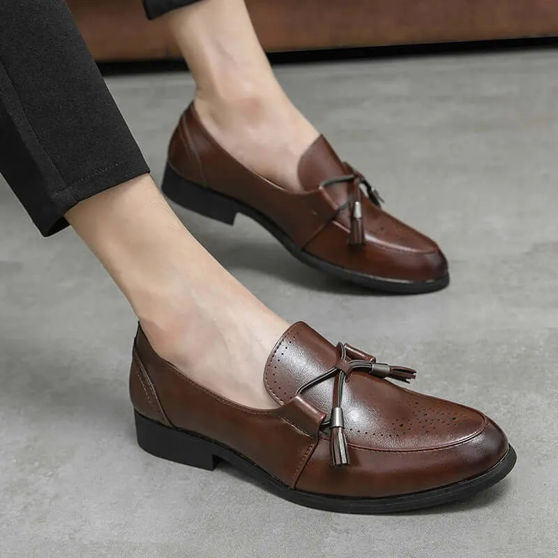 Men's Leather Tassel Loafers with Pointed Toe