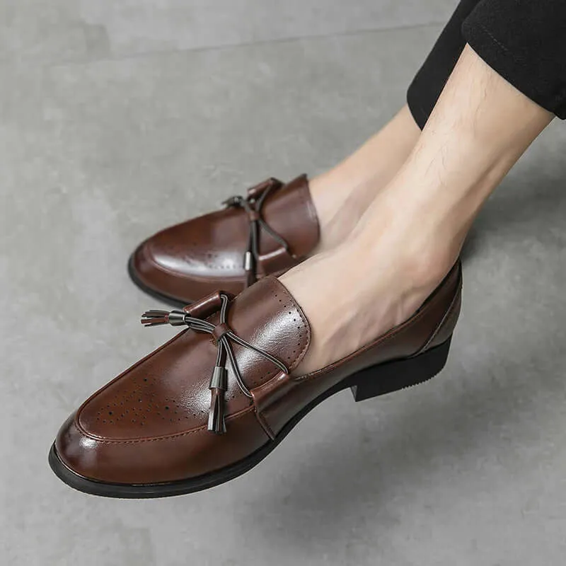 Men's Leather Tassel Loafers with Pointed Toe