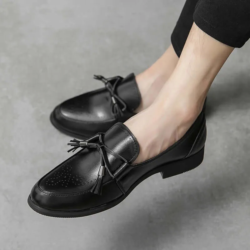 Men's Leather Tassel Loafers with Pointed Toe