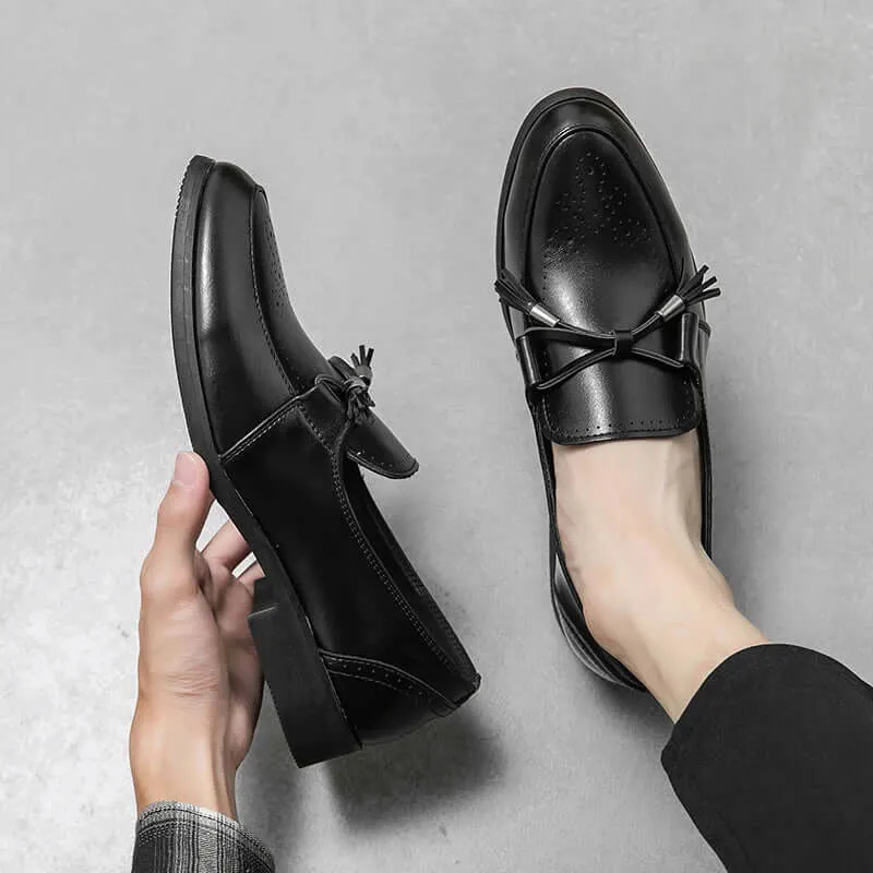 Men's Leather Tassel Loafers with Pointed Toe