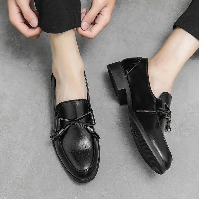 Men's Leather Tassel Loafers with Pointed Toe