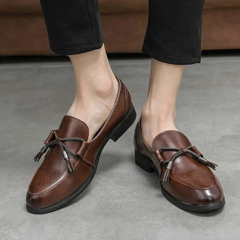 Men's Leather Tassel Loafers with Pointed Toe