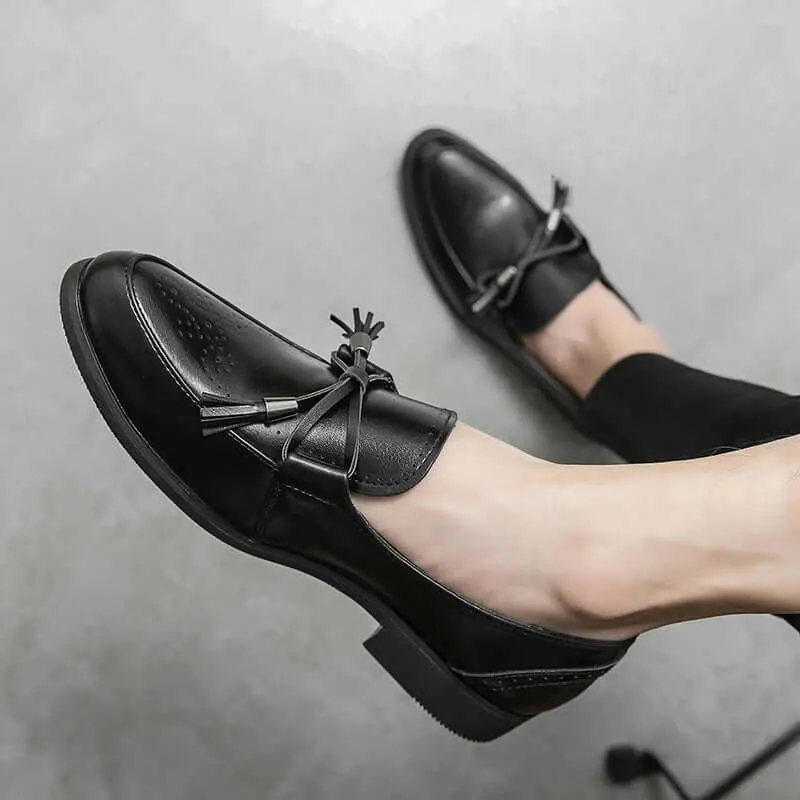 Men's Leather Tassel Loafers with Pointed Toe