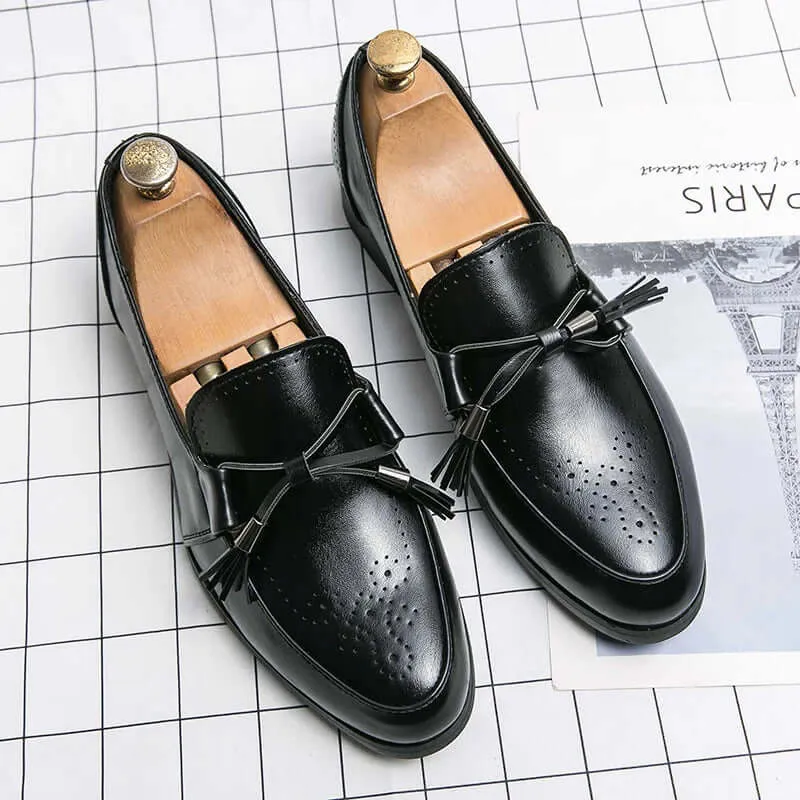 Men's Leather Tassel Loafers with Pointed Toe