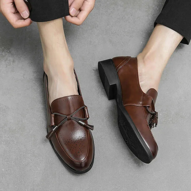 Men's Leather Tassel Loafers with Pointed Toe