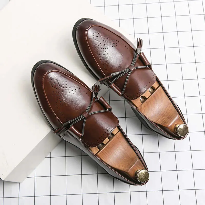 Men's Leather Tassel Loafers with Pointed Toe