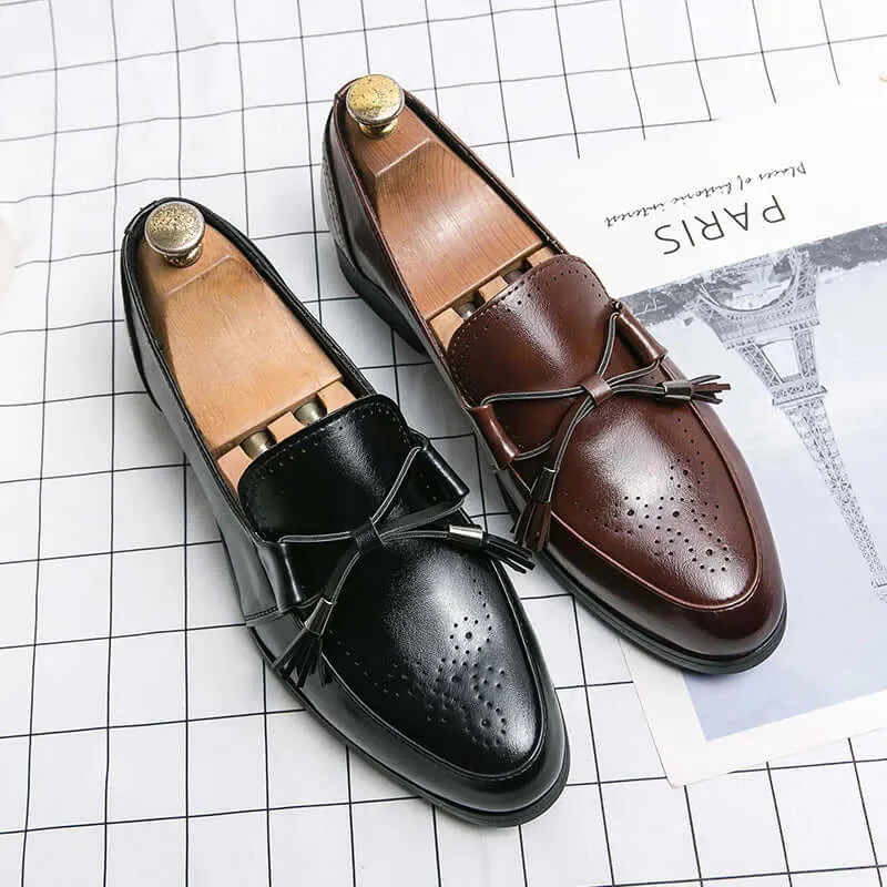 Men's Leather Tassel Loafers with Pointed Toe