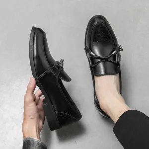 Men's Leather Tassel Loafers with Pointed Toe