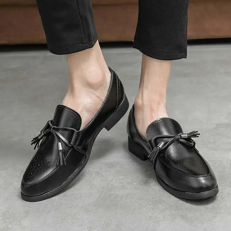 Men's Leather Tassel Loafers with Pointed Toe