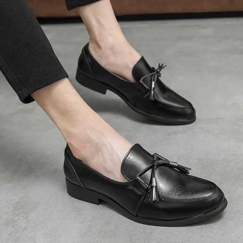 Men's Leather Tassel Loafers with Pointed Toe