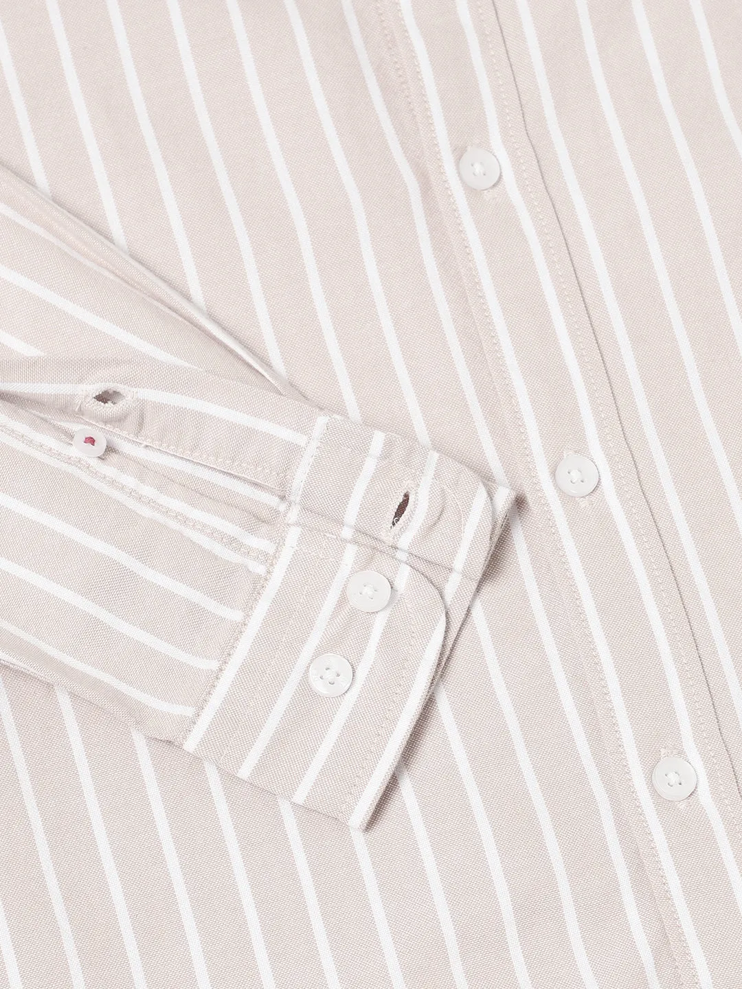 Men's Mandarin Collar Slim Fit Stripes Khaki Casual Shirts