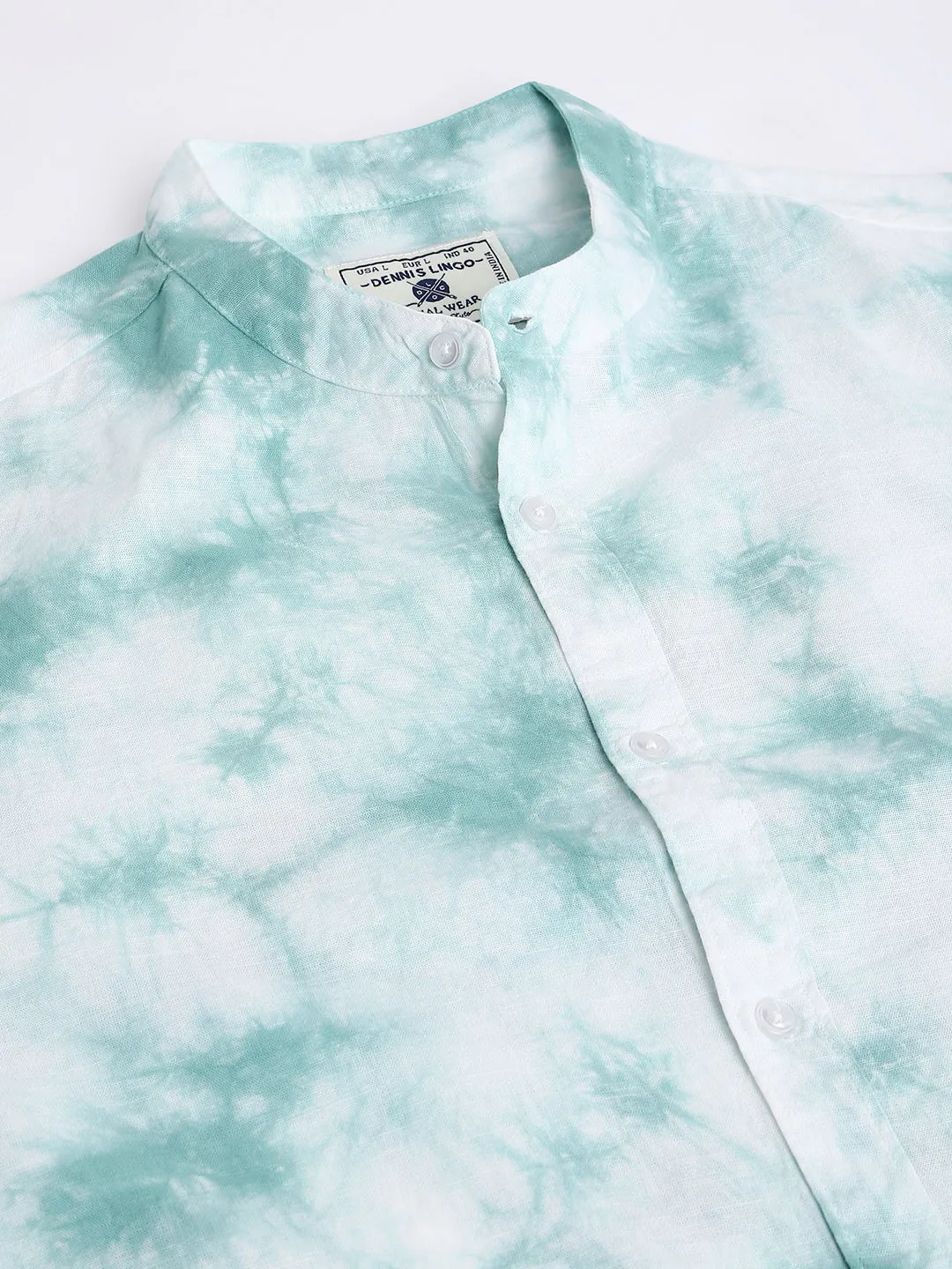 Men's Ombre Dusty Green Slim Fit Cotton Casual Shirt With Mandarin Collar & Full Sleeves